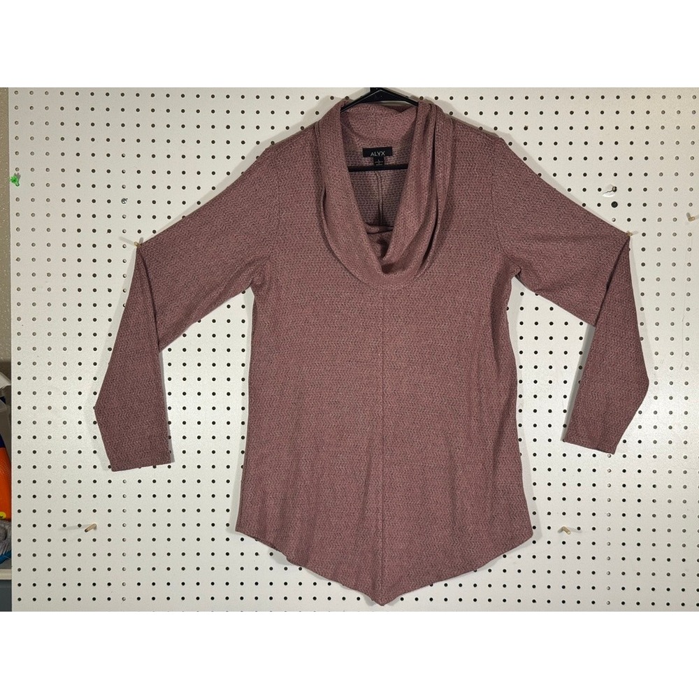 Alyx Womens Mauve Pink Cowl Neck Long Sleeve Textured Knit Top Size L 0488V0T